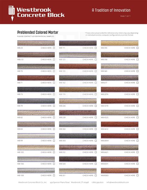 shale brick mortar color chart